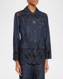 Veronica Beard Kiki Embroidered Chambray Jacket at Neiman Marcus